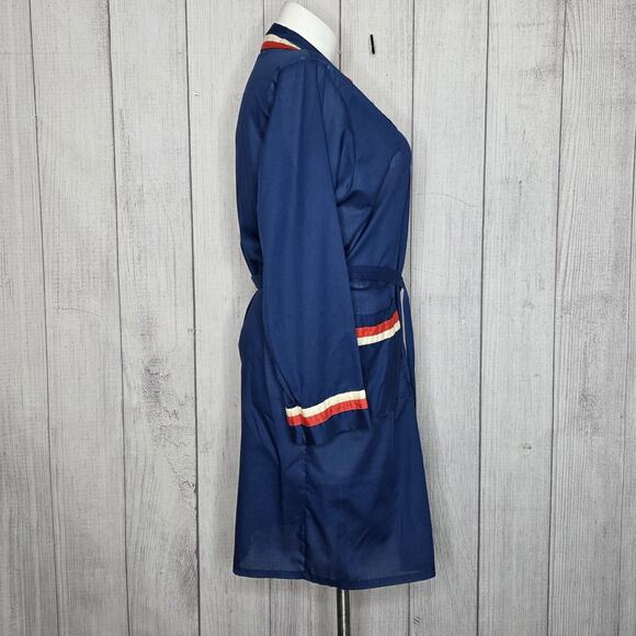Vintage 70s Weldon Navy Mod Robe Jacket w/ Red White Trim Belted, sz Large - Picture 3 of 5